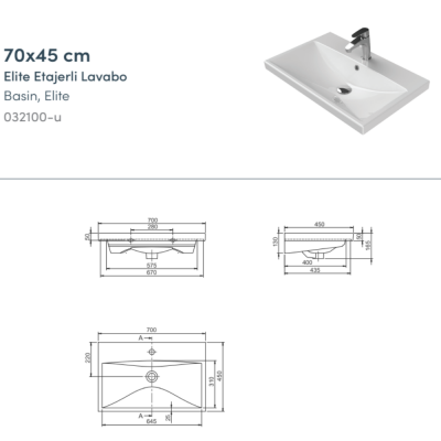 Turkuaz Elite Etajerli Lavabo 70x45 cm - 3