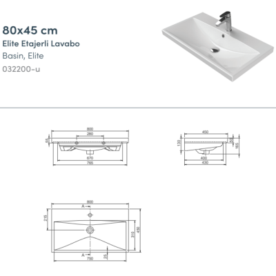 Turkuaz Elite Etajerli Lavabo 80x45 cm - 2