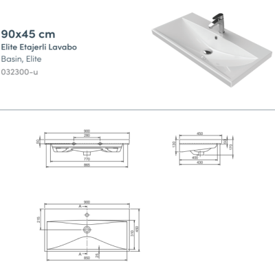Turkuaz Elite Etajerli Lavabo 90x45 cm - 3