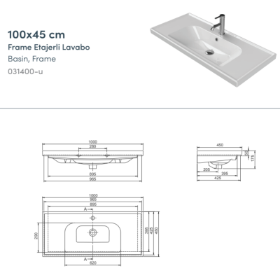 Turkuaz Frame Etajerli Lavabo 100x45 cm - 2