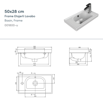 Turkuaz Frame Etajerli Lavabo 50x28 cm (Soldan Bataryalı) - 2