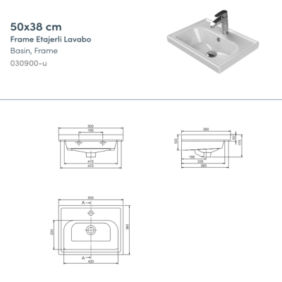 Turkuaz Frame Etajerli Lavabo 50x38 cm - 2