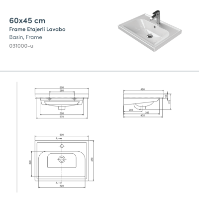 Turkuaz Frame Etajerli Lavabo 60x45 cm - 3
