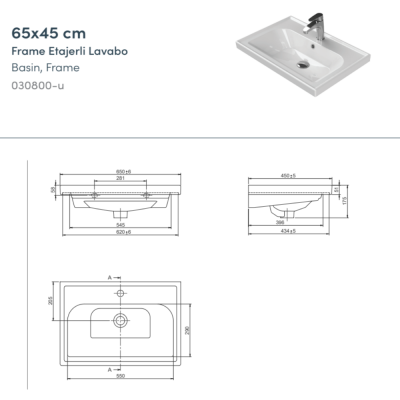 Turkuaz Frame Etajerli Lavabo 65x45 cm - 2