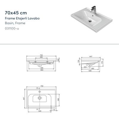 Turkuaz Frame Etajerli Lavabo 70x45 cm - 3