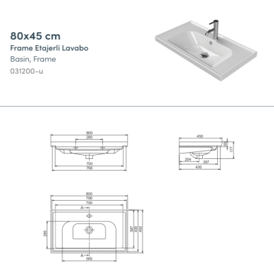 Turkuaz Frame Etajerli Lavabo 80x45 cm - 2