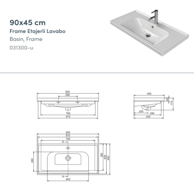 Turkuaz Frame Etajerli Lavabo 90x45 cm - 2