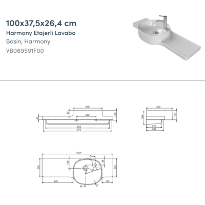 Turkuaz Harmony Etajerli Lavabo 100x37,5x26,4 cm - 2
