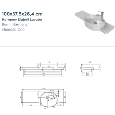 Turkuaz Harmony Etajerli Lavabo 100x37,5x26,4 cm - 2
