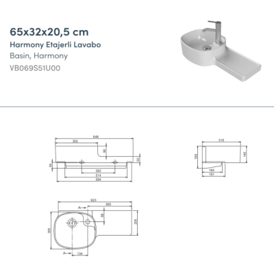 Turkuaz Harmony Etajerli Lavabo 65x32x20,5 cm - 2