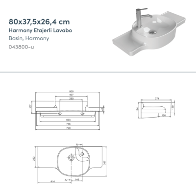 Turkuaz Harmony Etajerli Lavabo 80x37,5x26,4 cm - 5