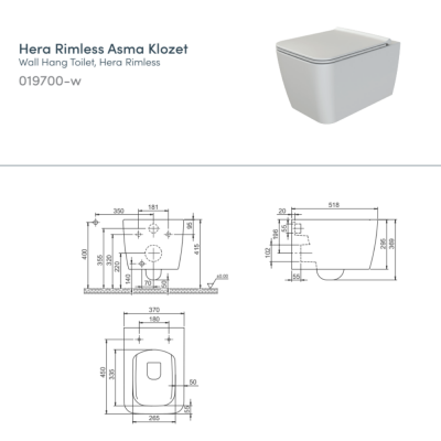 Turkuaz Hera Rimless Asma Klozet (Klozet Kapağı Dahil) - 5