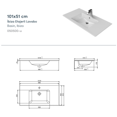 Turkuaz İbiza Etajerli Lavabo 101x51 cm - 2