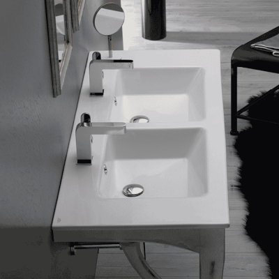 Turkuaz İbiza Etajerli Lavabo 121x51 cm (Çift Hazneli, Çift Batarya Delikli) - 2