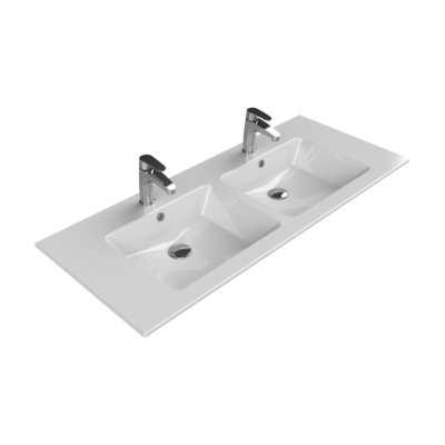 Turkuaz İbiza Etajerli Lavabo 121x51 cm (Çift Hazneli, Çift Batarya Delikli) - 1