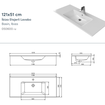 Turkuaz İbiza Etajerli Lavabo 121x51 cm (Tek Hazneli) - 2