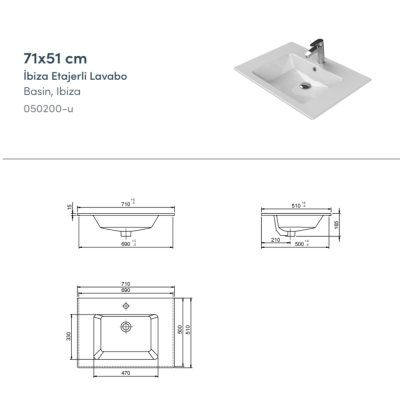 Turkuaz İbiza Etajerli Lavabo 71x51 cm - 2