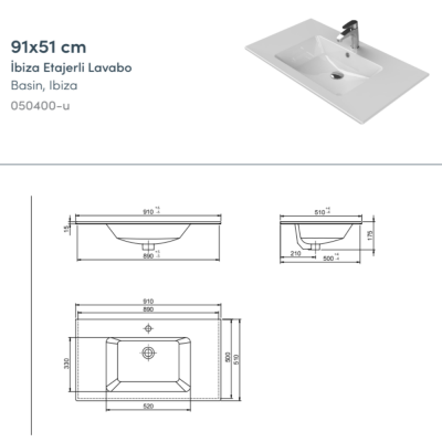 Turkuaz İbiza Etajerli Lavabo 91x51 cm - 2