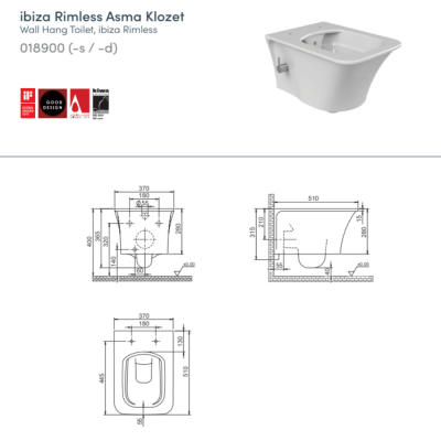 Turkuaz İbiza Rimless Entegre Ara Musluklu Asma Klozet Seti - 2