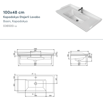 Turkuaz Kapadokya Etajerli Lavabo 100x48 cm - 2