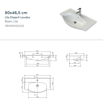Turkuaz Lila Etajerli Lavabo 80x45 cm - 2