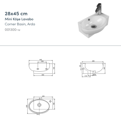 Turkuaz Mini Lavabo 28x45 cm - 2