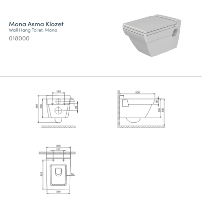 Turkuaz Mona Rimless Asma Klozet Seti (Klozet Kapağı Dahil) - 3