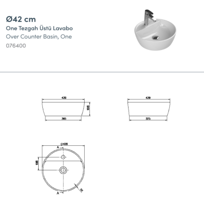 Turkuaz One Tezgahüstü Lavabo Ø42 cm - 3