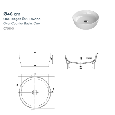 Turkuaz One Tezgahüstü Lavabo Ø46 cm - 3