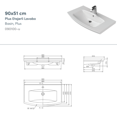 Turkuaz Plus Etajerli Lavabo 90x51 cm - 4