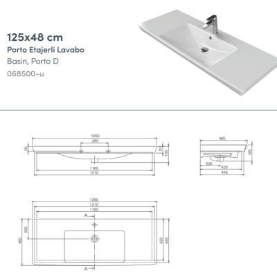 Turkuaz Porto D Etajerli Lavabo 125x48 cm - 3