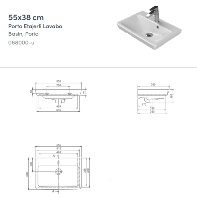 Turkuaz Porto Etajerli Lavabo 55x38 cm - 2