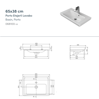 Turkuaz Porto Etajerli Lavabo 65x38 cm - 3