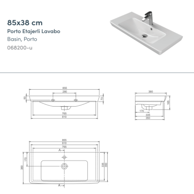 Turkuaz Porto Etajerli Lavabo 85x38 cm - 2