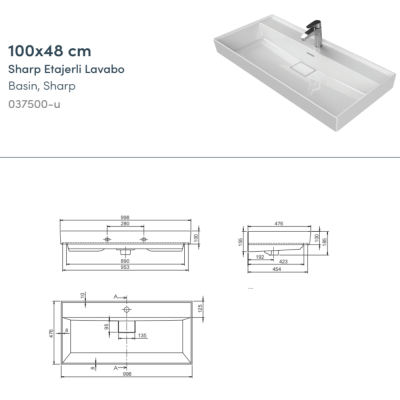 Turkuaz Sharp Etajerli Lavabo 100x48 cm - 2