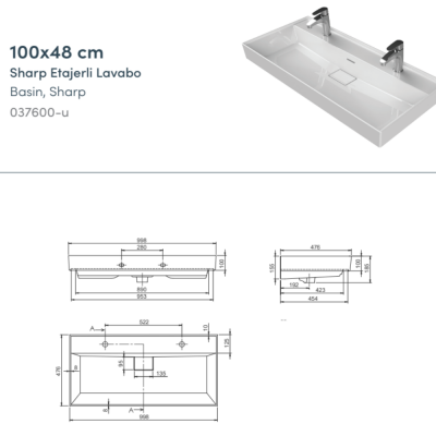 Turkuaz Sharp Etajerli Lavabo 100x48 cm - 2