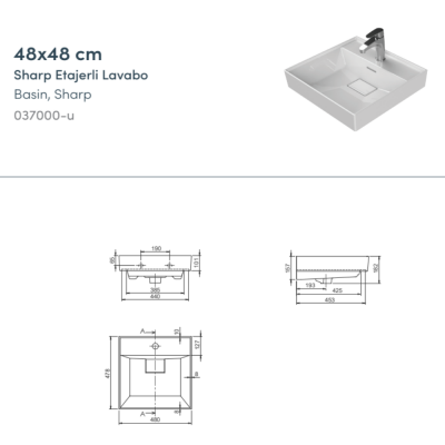 Turkuaz Sharp Etajerli Lavabo 48x48 cm - 2