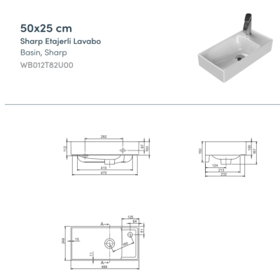 Turkuaz Sharp Etajerli Lavabo 50x25 cm - 2