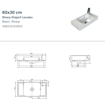 Turkuaz Sharp Etajerli Lavabo 60x30 cm - 2