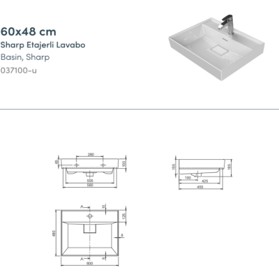 Turkuaz Sharp Etajerli Lavabo 60x48 cm - 2