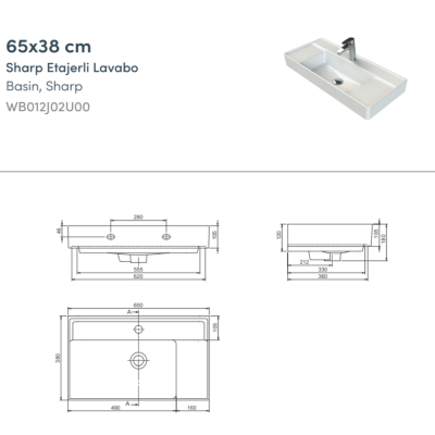 Turkuaz Sharp Etajerli Lavabo 65x38 cm - 2