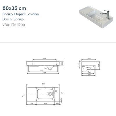 Turkuaz Sharp Etajerli Lavabo 80x35 cm - 2