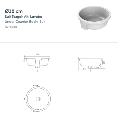 Turkuaz Suit Tezgahaltı Lavabo Ø 38 cm - 2