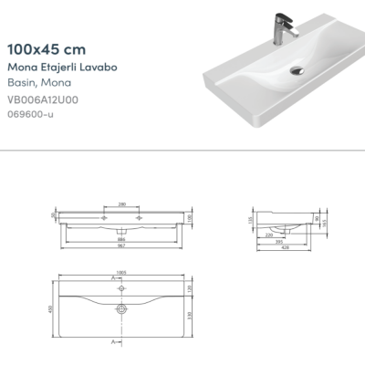 Turkuaz Yeni Mona Etajerli Lavabo 100x45 cm - 5