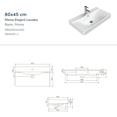 Turkuaz Yeni Mona Etajerli Lavabo 80x45 cm - 3