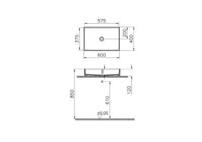 Vitra Archiplan Çanak Lavabo Dikdörtgen, 60x38 cm Armatür Deliksiz, Su Taşma Deliksiz, Mat Taş Gri - 3