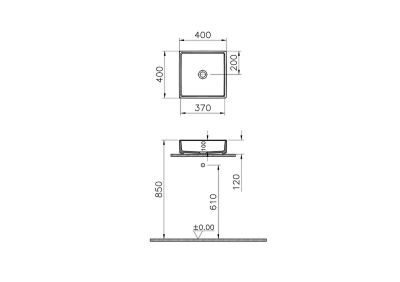 Vitra Archiplan Çanak Lavabo Kare, 40x40 cm Armatür Deliksiz, Su Taşma Deliksiz, Mat Terra Rosa - 2