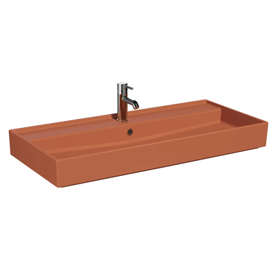 Vitra Archiplan Lavabo 100x46 cm Tek Armatür Delikli, Su Taşma Delikli, Mat Terra Rosa - 1