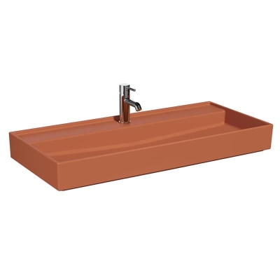 Vitra Archiplan Lavabo 100x46 cm Tek Armatür Delikli, Su Taşma Deliksiz, Mat Terra Rosa - 1