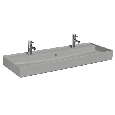 Vitra Archiplan Lavabo 120x46 cm Çift Armatür Delikli, Su Taşma Delikli, Mat Taş Gri - 1